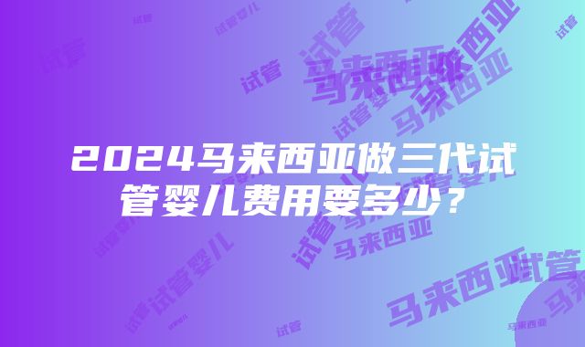 2024马来西亚做三代试管婴儿费用要多少？