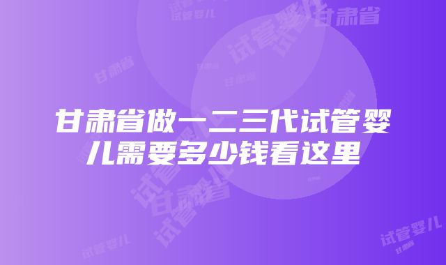 甘肃省做一二三代试管婴儿需要多少钱看这里