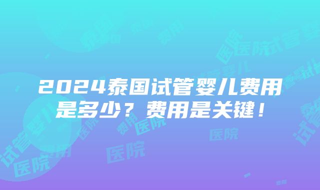 2024泰国试管婴儿费用是多少？费用是关键！