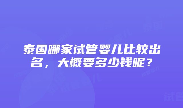 泰国哪家试管婴儿比较出名，大概要多少钱呢？