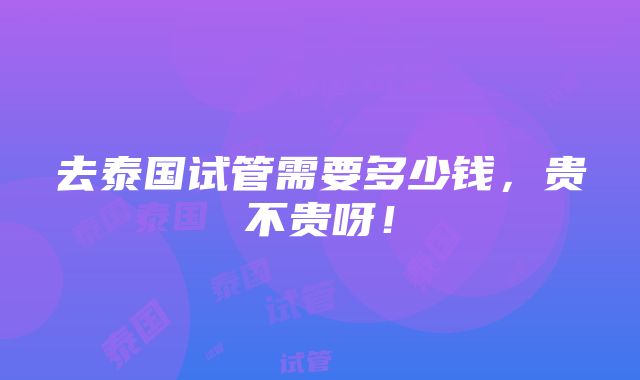 去泰国试管需要多少钱，贵不贵呀！