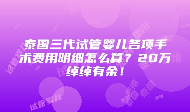 泰国三代试管婴儿各项手术费用明细怎么算？20万绰绰有余！