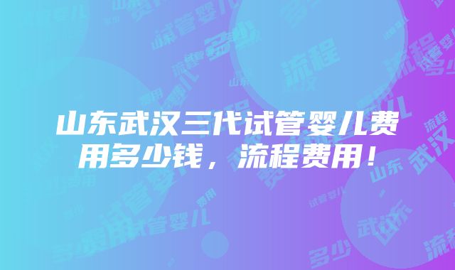 山东武汉三代试管婴儿费用多少钱，流程费用！