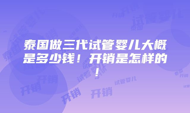 泰国做三代试管婴儿大概是多少钱！开销是怎样的！