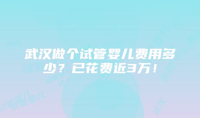 武汉做个试管婴儿费用多少？已花费近3万！