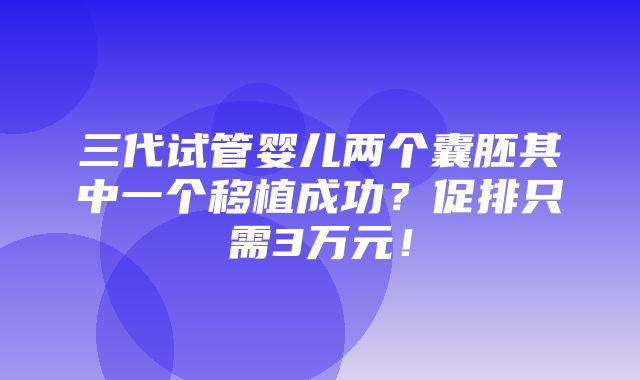 三代试管婴儿两个囊胚其中一个移植成功？促排只需3万元！