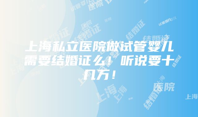 上海私立医院做试管婴儿需要结婚证么！听说要十几万！