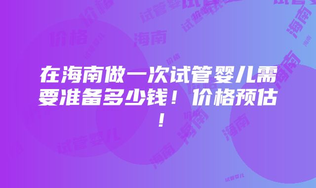 在海南做一次试管婴儿需要准备多少钱！价格预估！