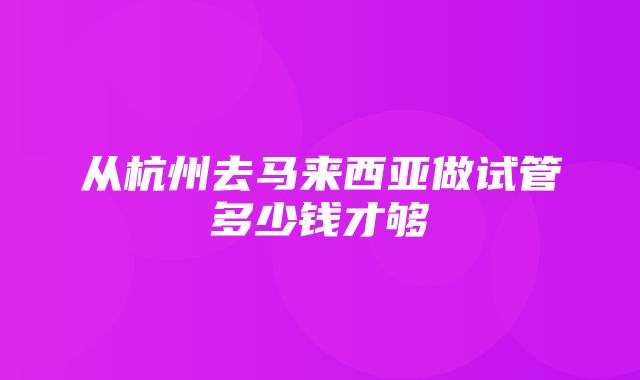 从杭州去马来西亚做试管多少钱才够