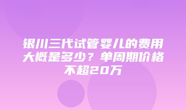 银川三代试管婴儿的费用大概是多少？单周期价格不超20万