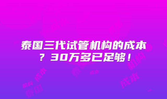 泰国三代试管机构的成本？30万多已足够！