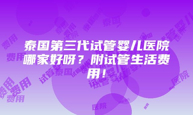 泰国第三代试管婴儿医院哪家好呀？附试管生活费用！