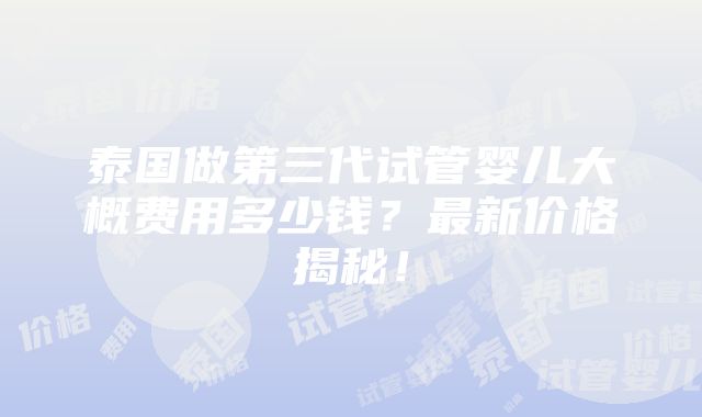 泰国做第三代试管婴儿大概费用多少钱？最新价格揭秘！