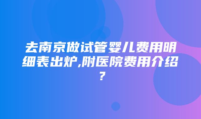 去南京做试管婴儿费用明细表出炉,附医院费用介绍？