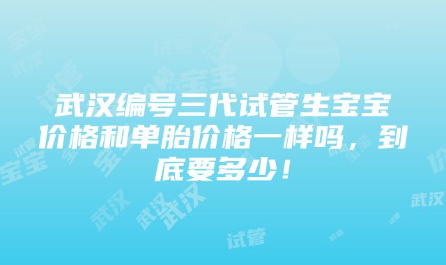 武汉编号三代试管生宝宝价格和单胎价格一样吗，到底要多少！