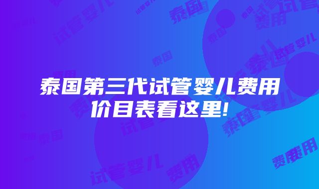 泰国第三代试管婴儿费用价目表看这里!