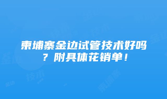 柬埔寨金边试管技术好吗？附具体花销单！