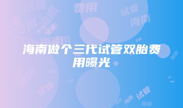 海南做个三代试管双胎费用曝光