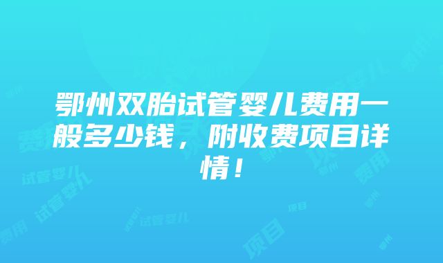 鄂州双胎试管婴儿费用一般多少钱，附收费项目详情！