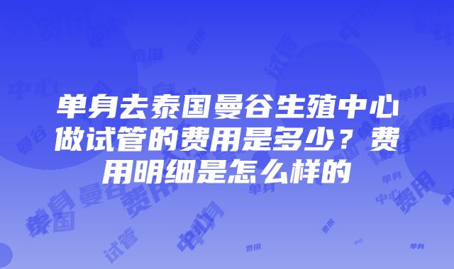 单身去泰国曼谷生殖中心做试管的费用是多少？费用明细是怎么样的