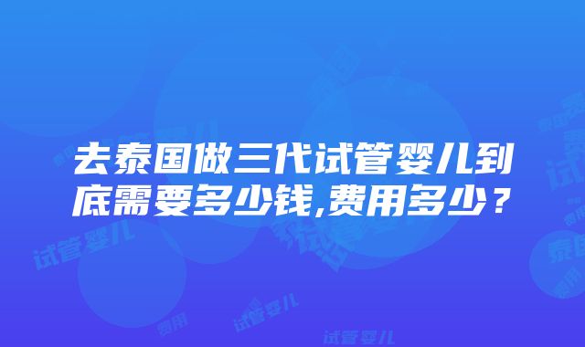 去泰国做三代试管婴儿到底需要多少钱,费用多少？