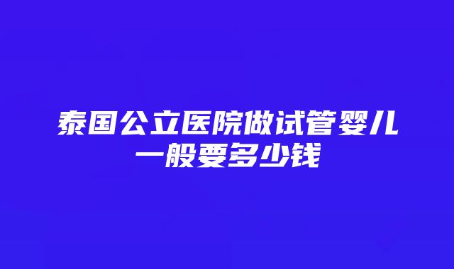 泰国公立医院做试管婴儿一般要多少钱