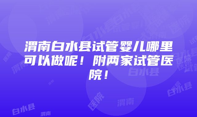 渭南白水县试管婴儿哪里可以做呢！附两家试管医院！