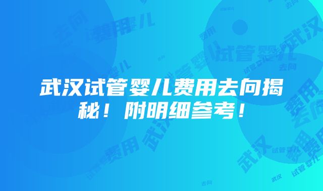 武汉试管婴儿费用去向揭秘！附明细参考！