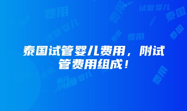 泰国试管婴儿费用，附试管费用组成！