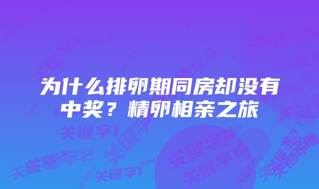 为什么排卵期同房却没有中奖？精卵相亲之旅