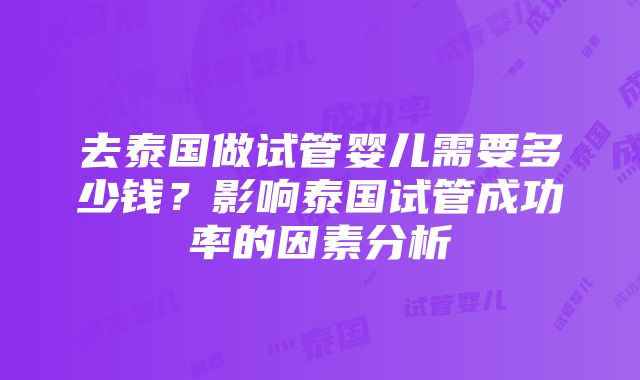 去泰国做试管婴儿需要多少钱？影响泰国试管成功率的因素分析