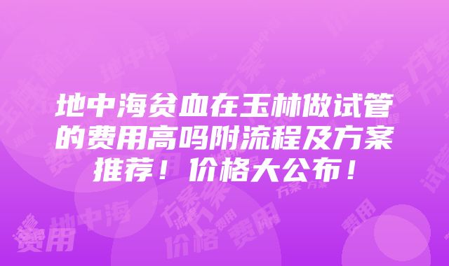 地中海贫血在玉林做试管的费用高吗附流程及方案推荐！价格大公布！