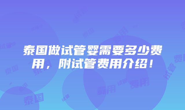 泰国做试管婴需要多少费用，附试管费用介绍！