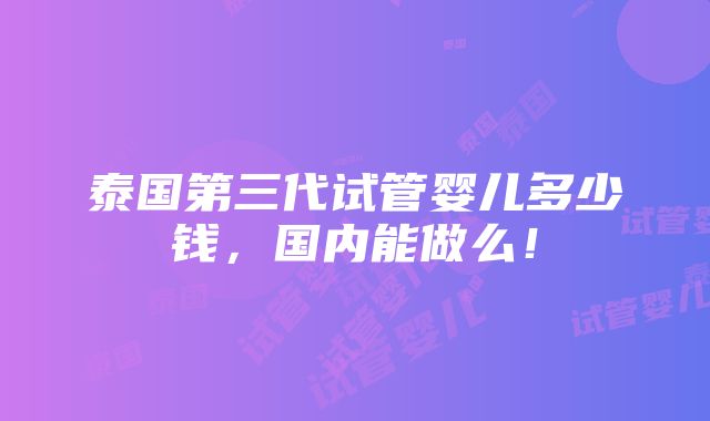 泰国第三代试管婴儿多少钱，国内能做么！