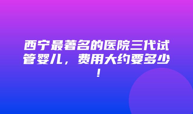 西宁最著名的医院三代试管婴儿，费用大约要多少！