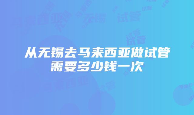 从无锡去马来西亚做试管需要多少钱一次