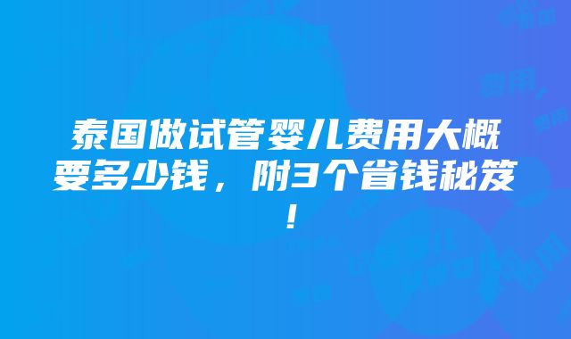 泰国做试管婴儿费用大概要多少钱，附3个省钱秘笈！