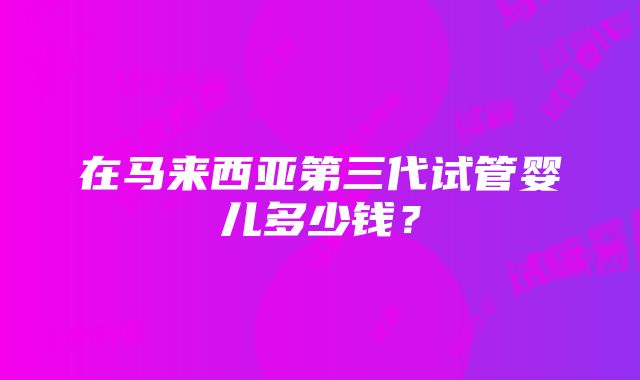 在马来西亚第三代试管婴儿多少钱？