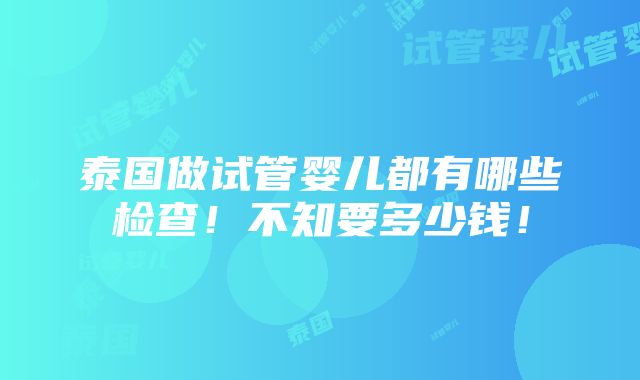 泰国做试管婴儿都有哪些检查！不知要多少钱！