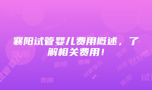 襄阳试管婴儿费用概述，了解相关费用！