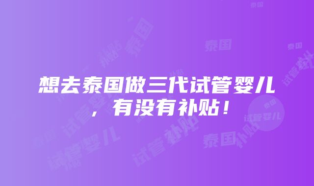 想去泰国做三代试管婴儿，有没有补贴！