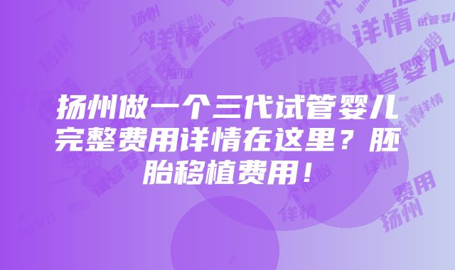 扬州做一个三代试管婴儿完整费用详情在这里？胚胎移植费用！