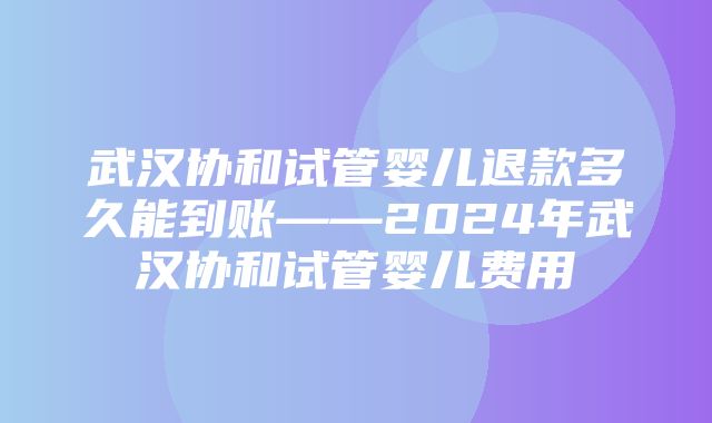 武汉协和试管婴儿退款多久能到账——2024年武汉协和试管婴儿费用