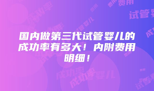 国内做第三代试管婴儿的成功率有多大！内附费用明细！