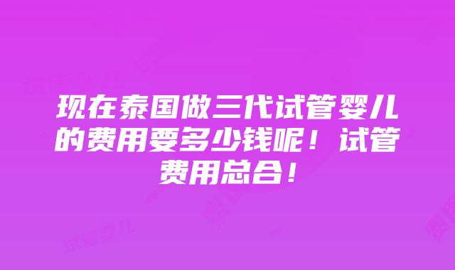 现在泰国做三代试管婴儿的费用要多少钱呢！试管费用总合！