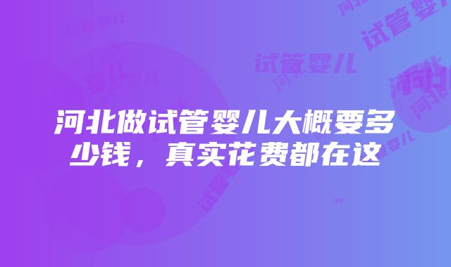 河北做试管婴儿大概要多少钱，真实花费都在这