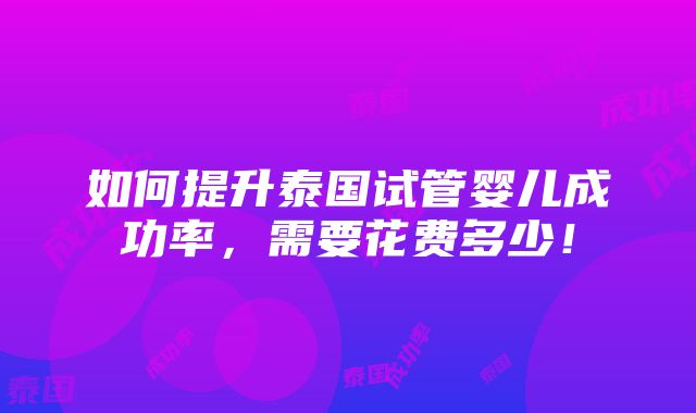 如何提升泰国试管婴儿成功率，需要花费多少！