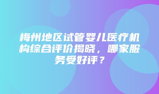 梅州地区试管婴儿医疗机构综合评价揭晓，哪家服务受好评？