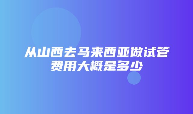 从山西去马来西亚做试管费用大概是多少