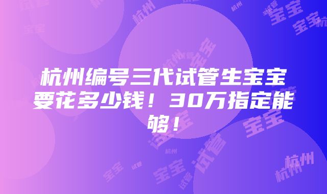 杭州编号三代试管生宝宝要花多少钱！30万指定能够！